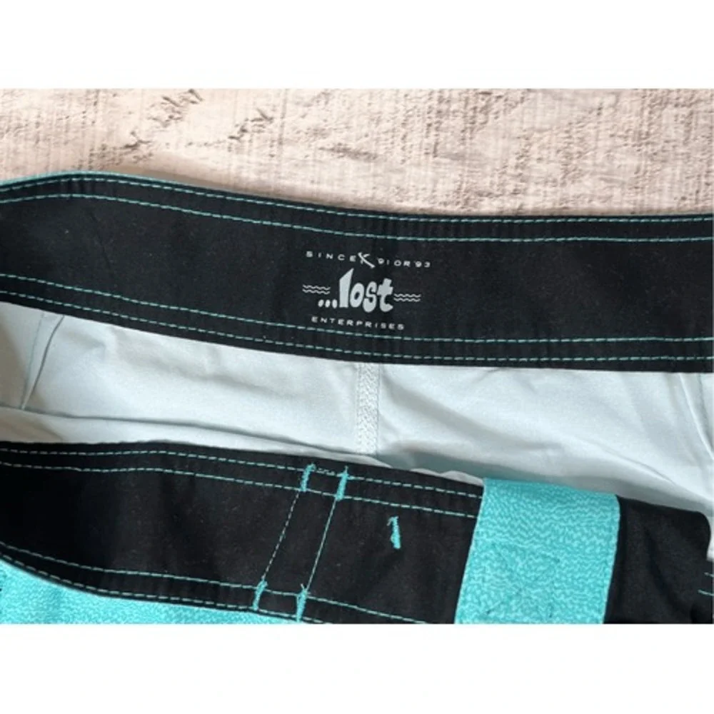 Lost Since 91 or 93 Throttle Bermuda Short Aqua Casual Swim Trunks 32 Retail $45